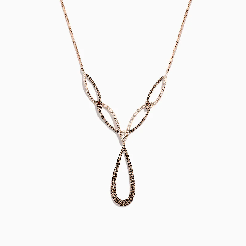 women birthstone necklaces -14K Rose Gold Brown and White Diamond Necklace