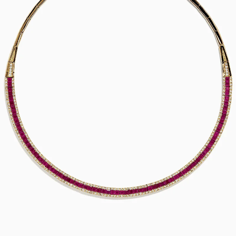 women emerald necklaces -Ruby Royale 14K Yellow Gold Ruby and Diamond Collar Necklace, 11.31 TCW