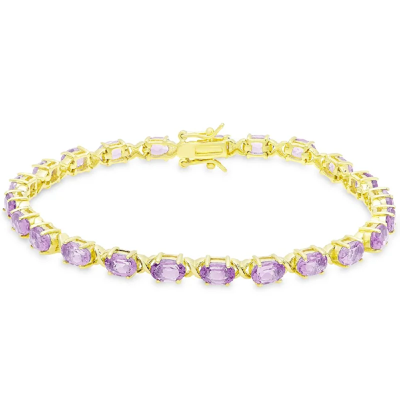 women double bangle bracelets -Dolce Giavonna Gold Over Sterling Silver Oval Cut Amethyst XO Link Bracelet