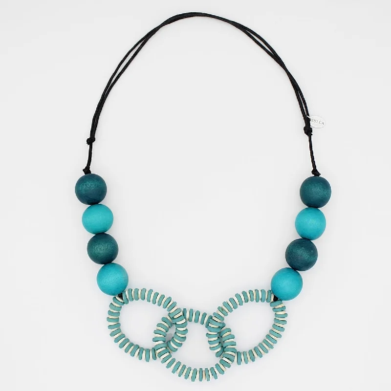 women long necklaces -Aqua beaded Link Necklace