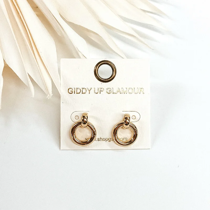 women clip-on diamond earrings -Dainty Drop Circle Earrings in Gold