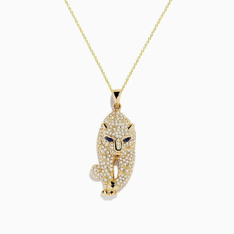 women gold-plated necklaces -Signature 14K Yellow Gold Sapphire and Diamond Panther Necklace