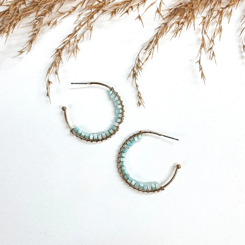 women luxury diamond earrings -Oceans Away Open Ended Circle Hoops with Mother of Pearl Beads in Light Blue