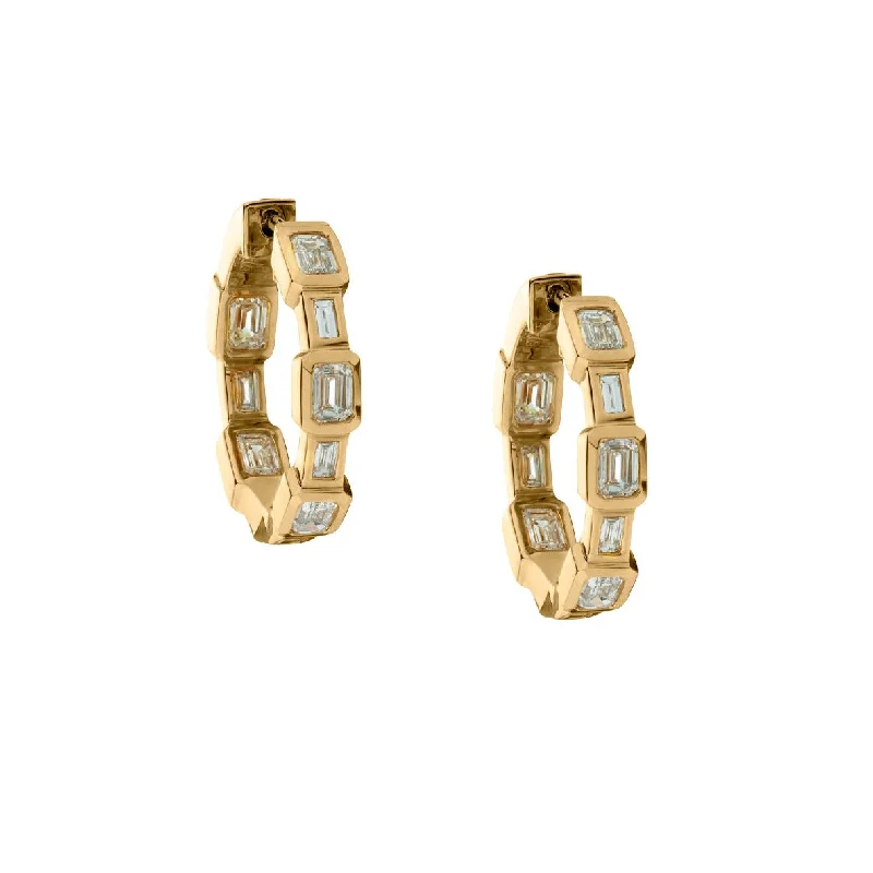 women luxury pearl earrings -BEZEL SET DIAMOND HOOP EARRINGS