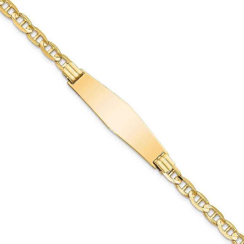 women vintage bangles and bracelets -14k Yellow Gold 9.8mm Anchor Link Soft Diamond Shape ID Bracelet, 7"