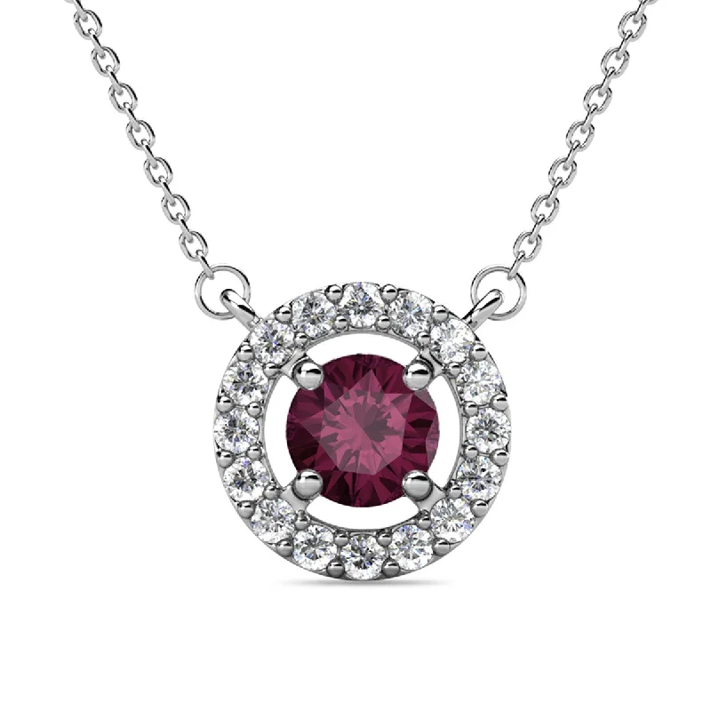 women heart-shaped necklaces -Royal 18k White Gold Plated February Birthstone Halo Necklace with Round Cut Amethyst Swarovski Crystals