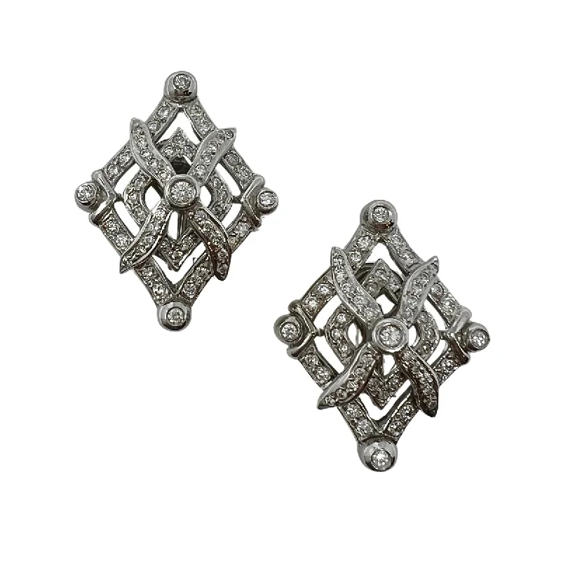 women intricate earrings -Doris Panos Large 18K White Gold "Anastasia" Diamond Earrings