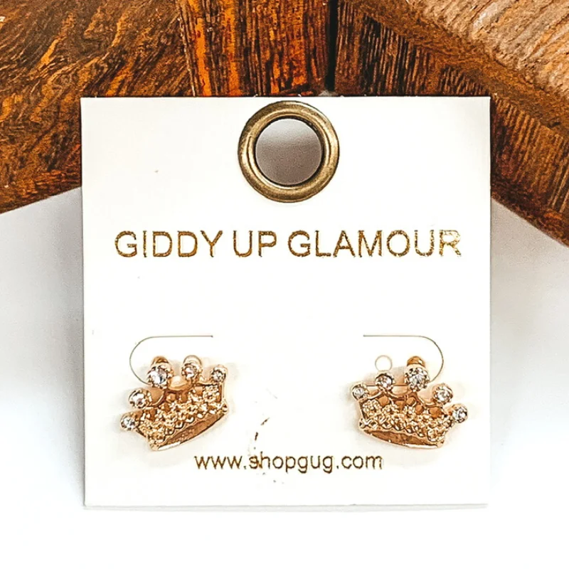 women artistic earrings -Crystal Crown Stud Earrings in Gold