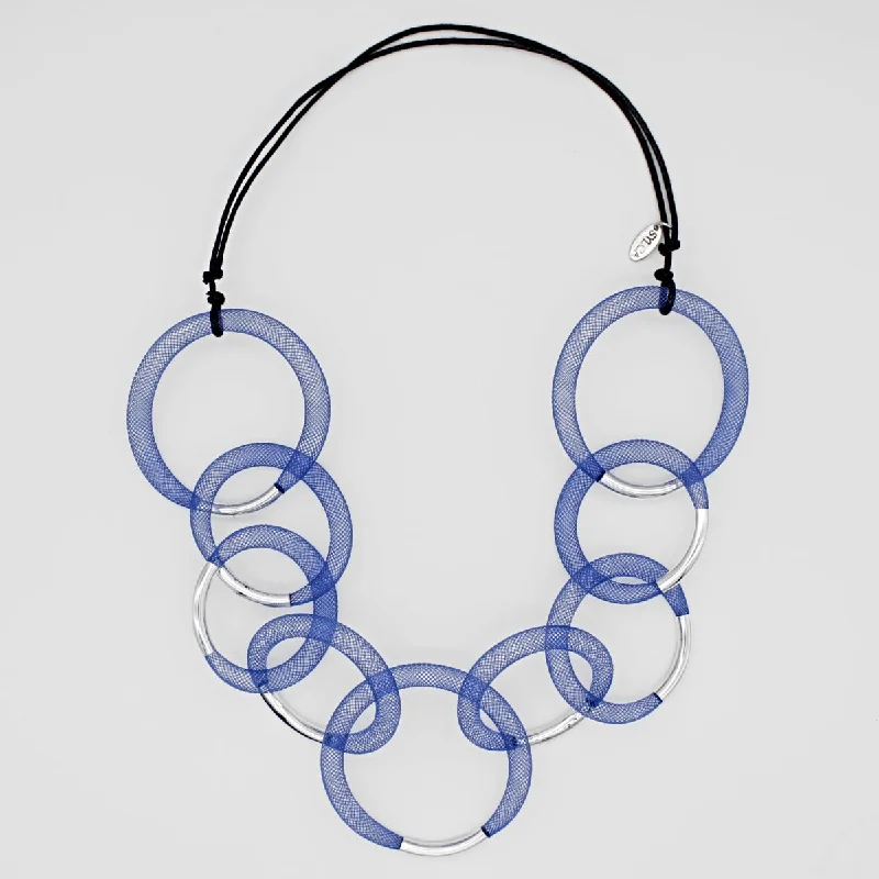 women bar necklaces -Blue and Silver Mesh Statement Necklace