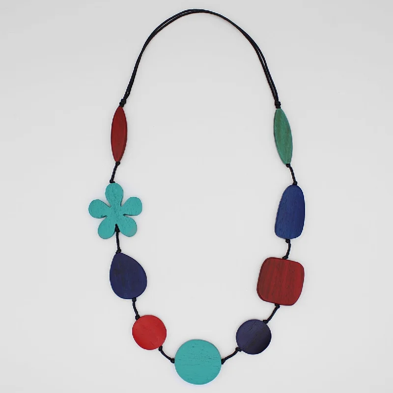 women multi-layered necklaces -Multi Color Blossom Wood Necklace