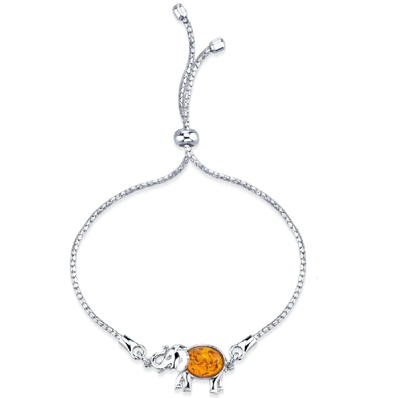 women charm bangles and bracelets -Sterling Silver Baltic Amber Elephant Charm Adjustable Bracelet