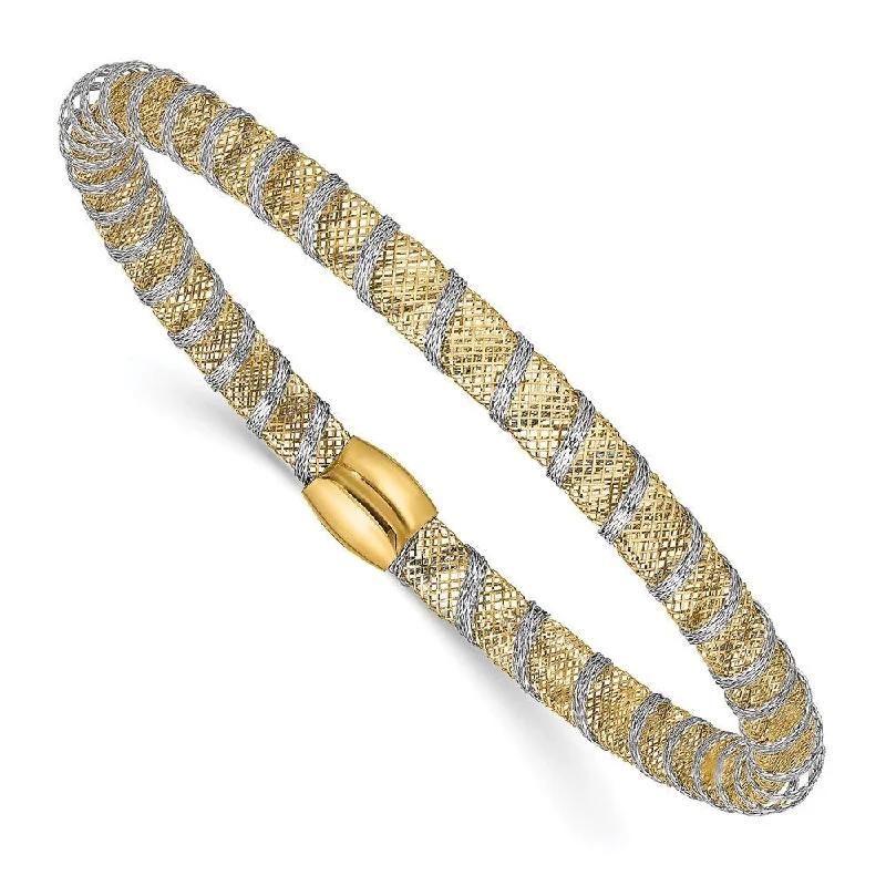 women cuff bangles and bracelets -14k Two-tone 5mm Wrapped Polished Stretch Bangle Bracelet, "