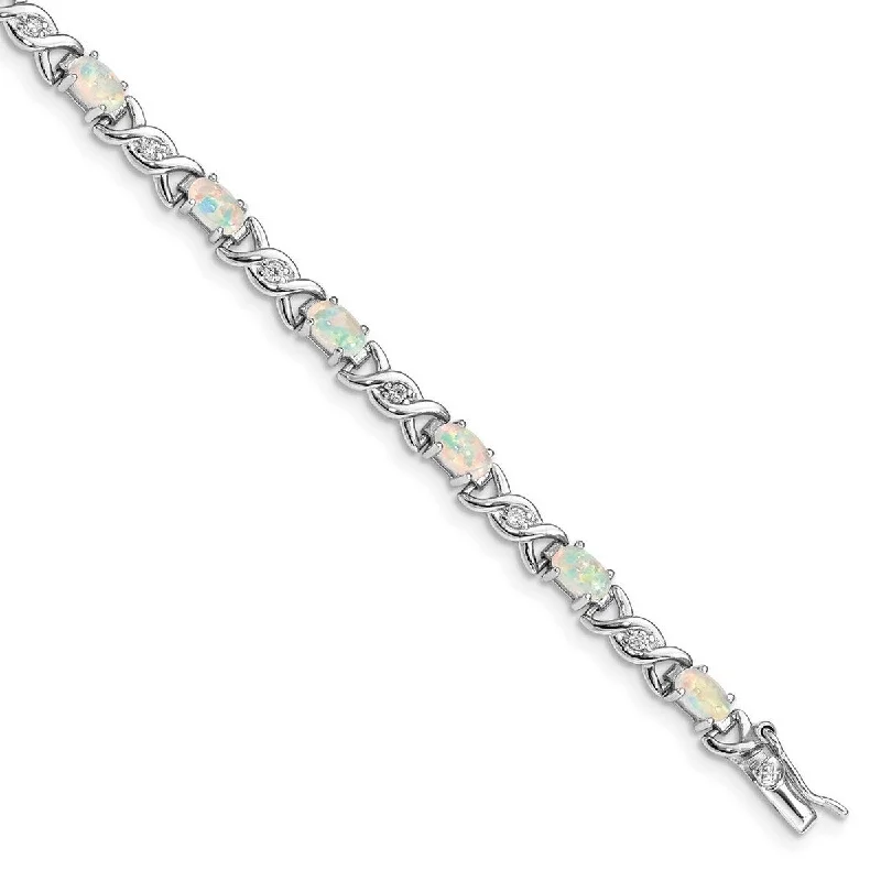 women charm bangles and bracelets -Curata 925 Sterling Silver Polished Safety bar Box Catch Closure White Simulated Opal and Cubic Zirconia Bracelet 7 Inch Box