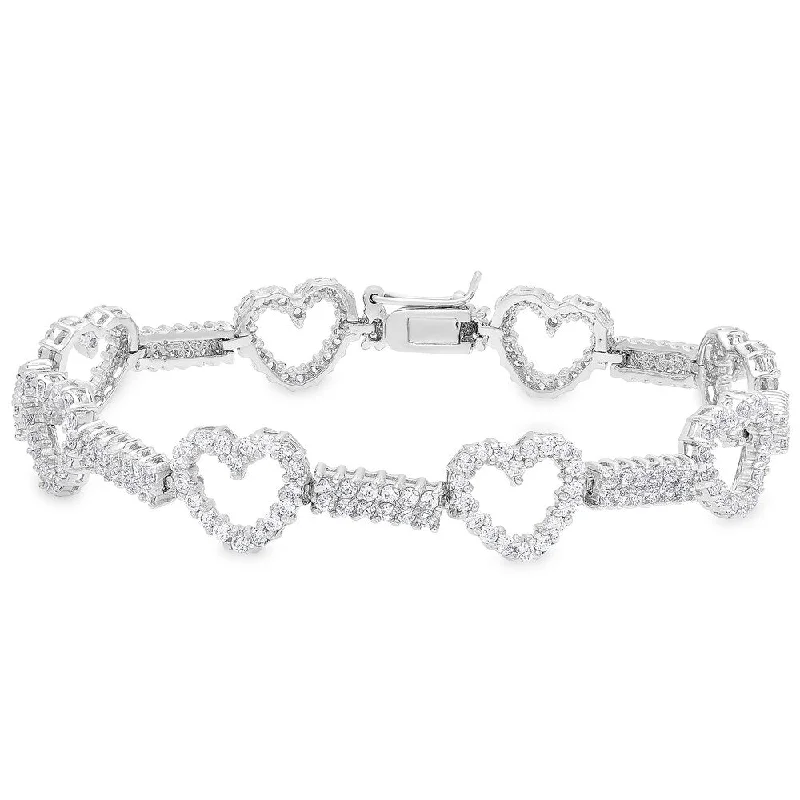 women vintage charm bangles and bracelets -Dolce Giavonna Sterling Silver Cubic Zirconia Heart Bracelet