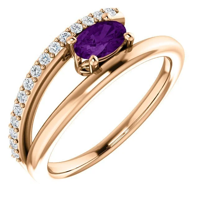 women stackable silver engagement rings -14KT GOLD 1/2 CTW AMETHYST & 1/8 CTW DIAMOND BYPASS RING