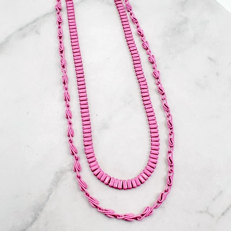 women minimalistic necklaces -Double Enamel Pink Necklace N1