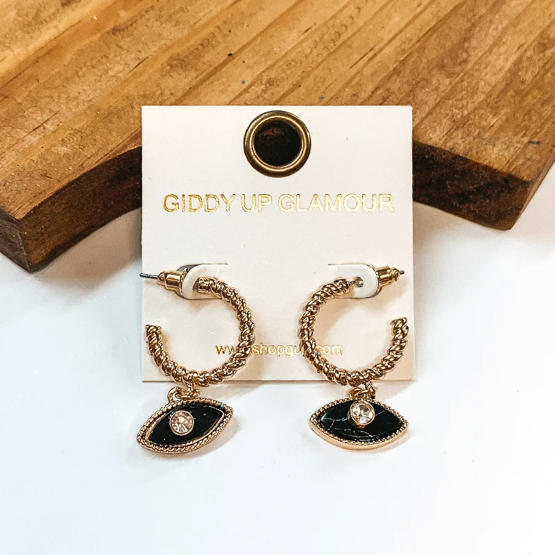 women fashion earrings -Evil Eye Small Hoop Earrings in Gold Tone and Black