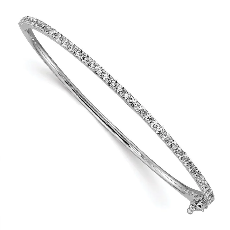 women sleek gold bangles and bracelets -925 Sterling Silver Rhodium-plated Cubic Zirconia Hinged Bangle Bracelet