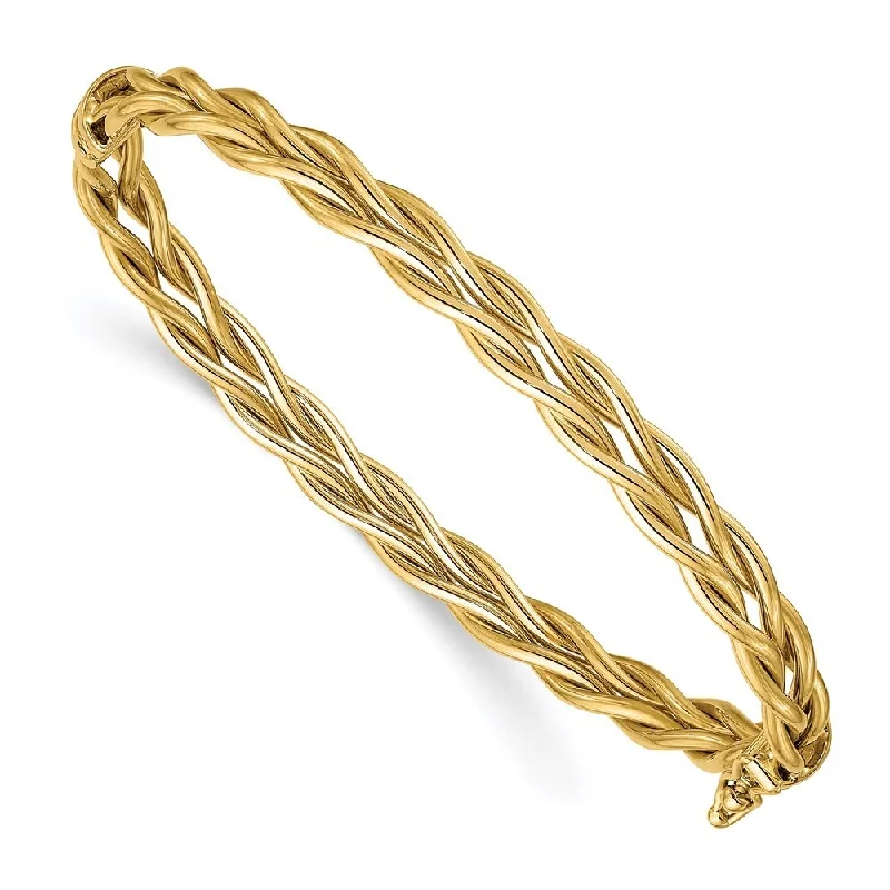 women stackable silver bangles and bracelets -14k Yellow Gold 7.28mm Weaved Hinged Bangle Bracelet, 7"