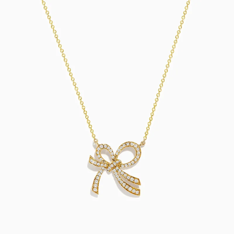 women silver pendant necklaces -Novelty 14K Yellow Gold Diamond Bow Necklace