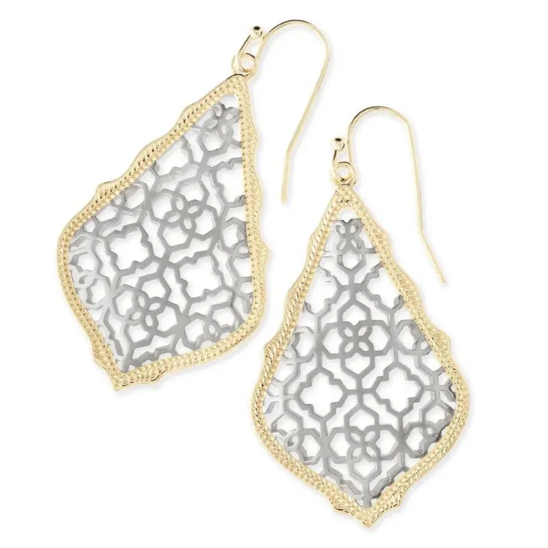 women long earrings -Kendra Scott | Addie Gold Drop Earrings in Silver Filigree Mix