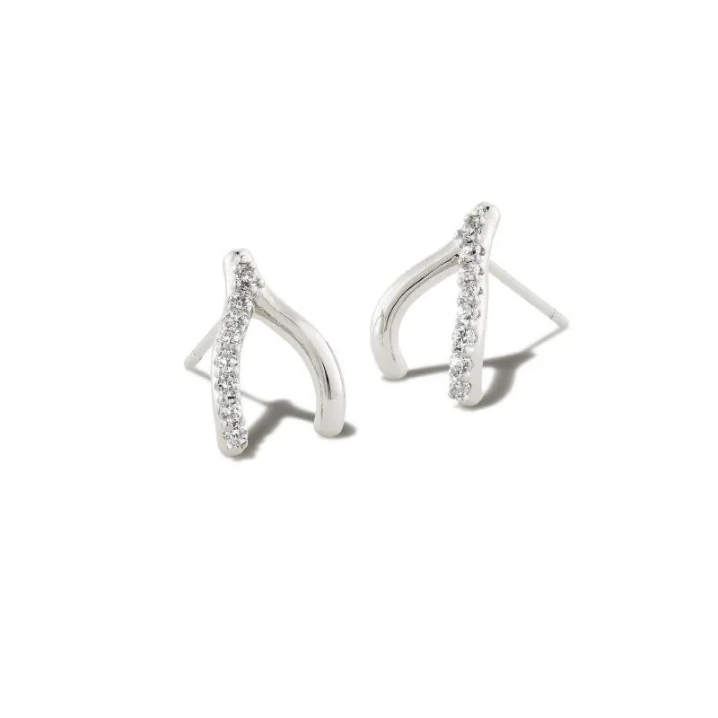 women silver hoop earrings -Kendra Scott | Wishbone Silver Stud Earrings in White Crystal