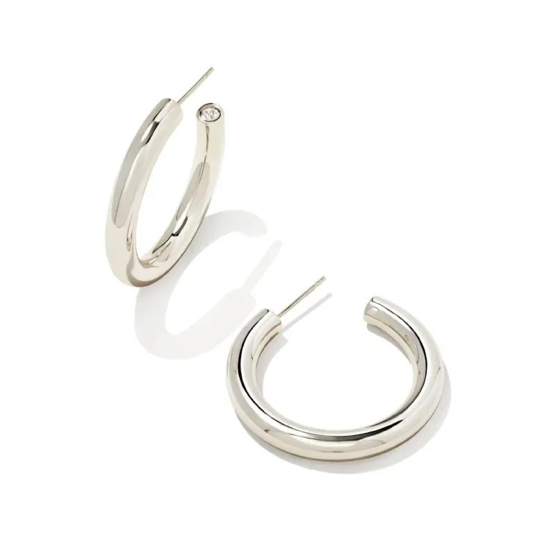 women gold hoop earrings -Kendra Scott | Colette Hoop Earrings in Silver