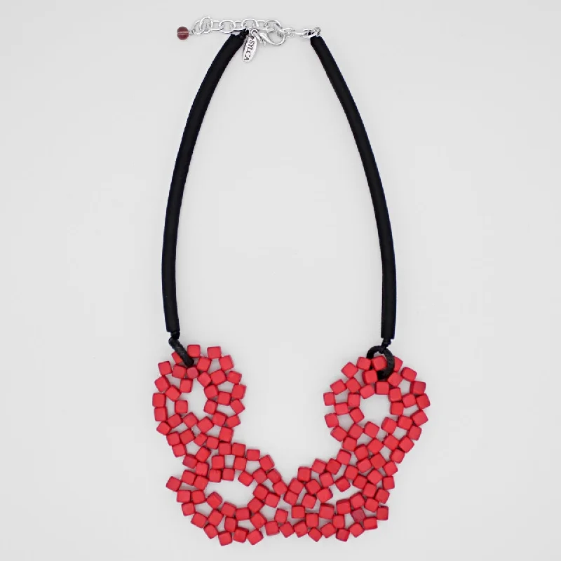 women gold choker necklaces -Red Elyse Beaded Necklace