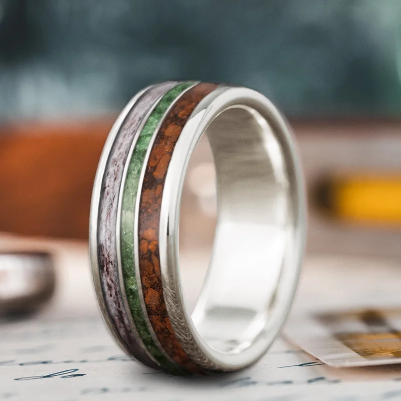 women unique rings -Custom Design - 3-Inlay Narrow Center ToH_DkU0OADOfMNbmATVWBxo