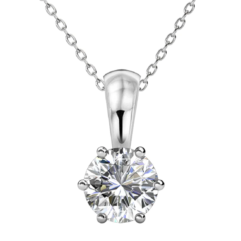 women silver pendant necklaces -April Birthstone Diamond Necklace 18k White Gold Plated Solitaire Necklace with 1CT Swarovski Crystal