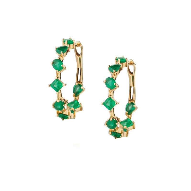 women aquamarine earrings -EMERALD HOOPS