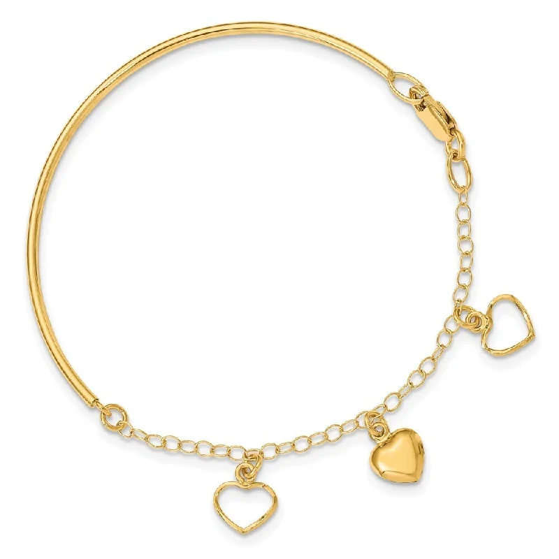 women vintage charm bangles and bracelets -14k Yellow Gold 2mm Polished Dangle Heart Chain Bangle Bracelet, 7"