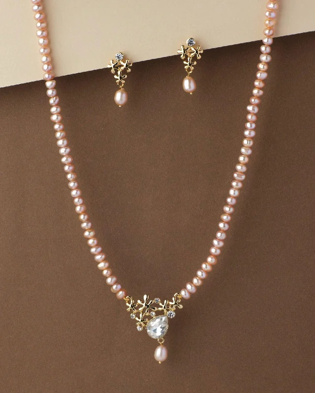 women gold choker necklaces -Beautiful Real Pearl Necklace Set