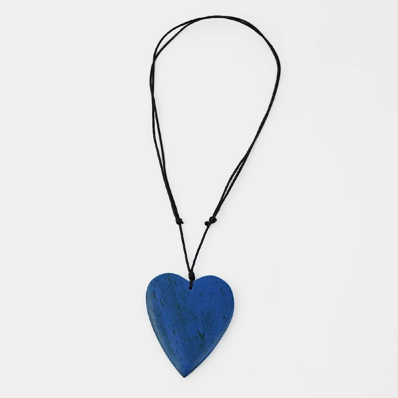 women sleek pendant necklaces -Blue Gabi Heart Wood Necklace