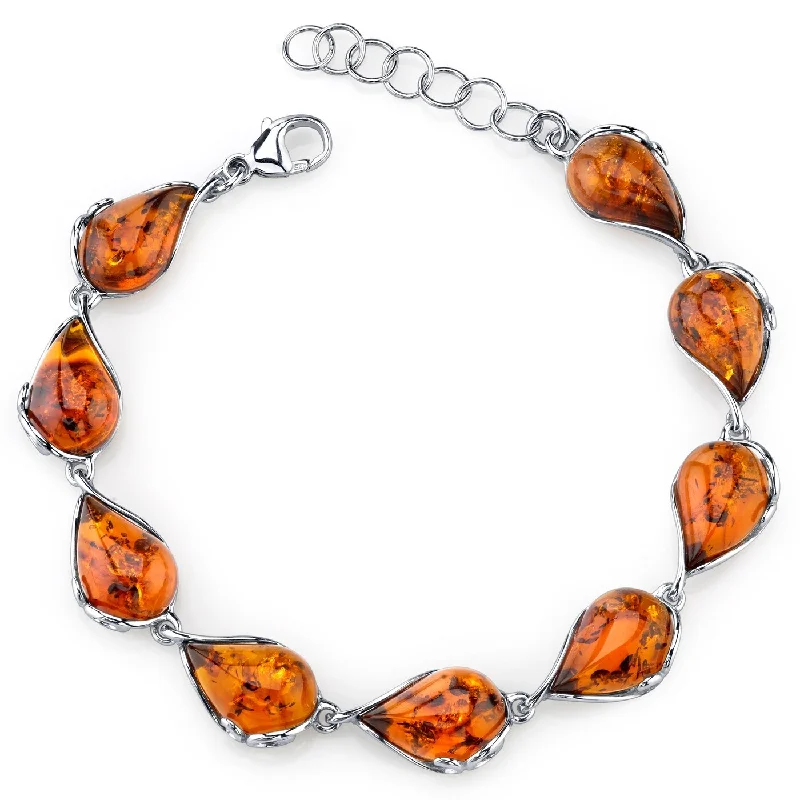 women retro bangles and bracelets -Sterling Silver Baltic Amber Tear Drop Bracelet, 7.5"