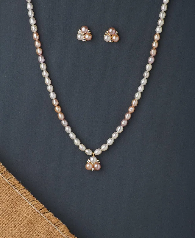 women statement chain necklaces -Beautiful Real Pearl Necklace Set