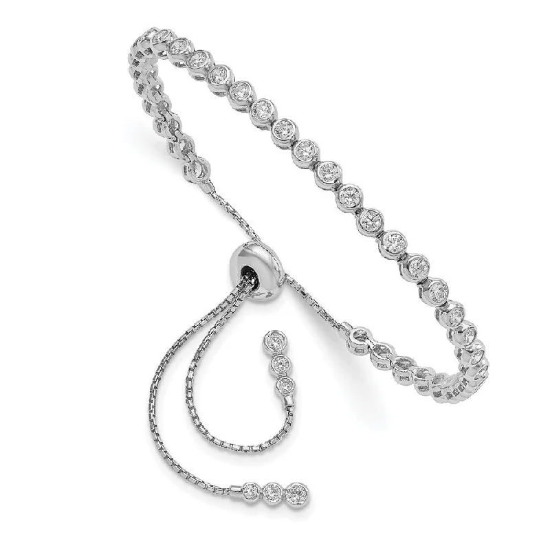 women luxury pearl bangles and bracelets -925 Sterling Silver Cubic Zirconia Adjustable Bracelet