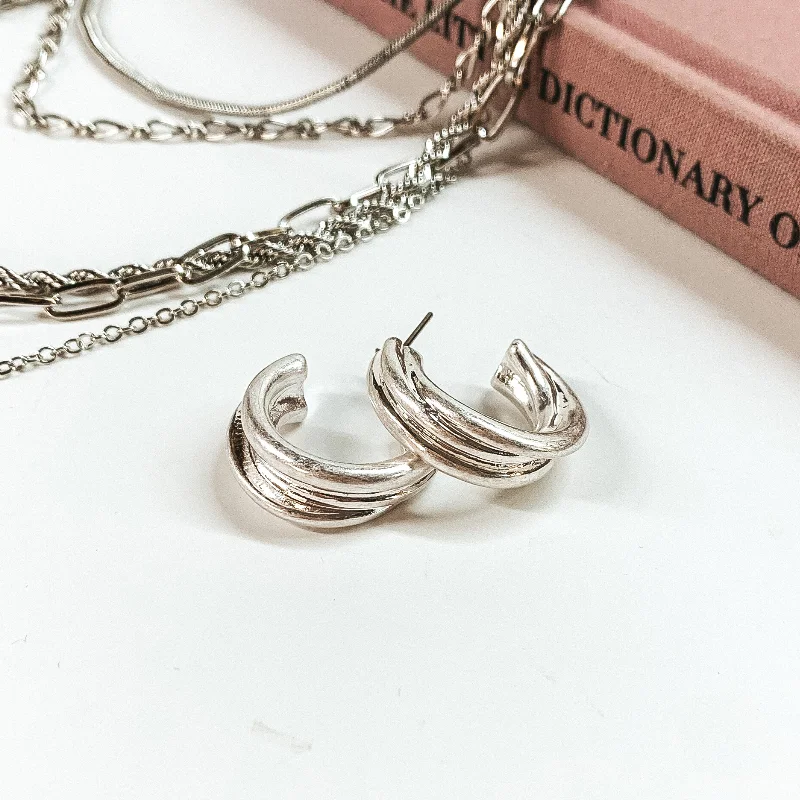 Custom earrings for women -Layered Hoop Earrings in Silver Tone