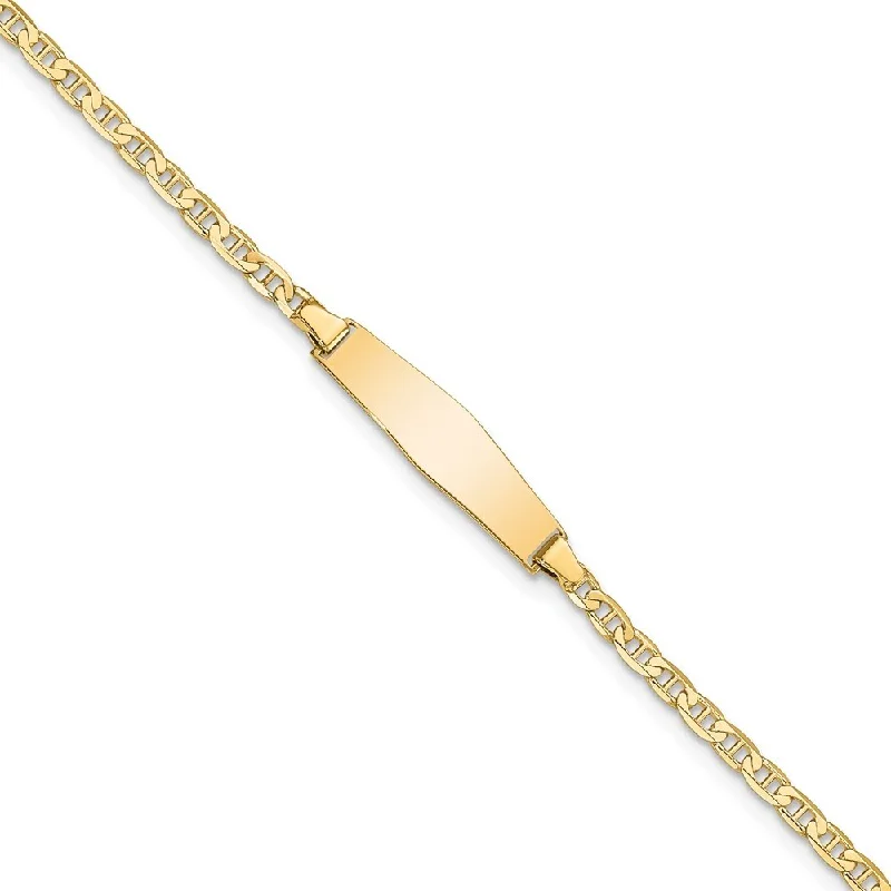 women gold-plated bangles and bracelets -14k Yellow Gold 5.2mm Soft Diamond Shape Flat Anchor Link ID Bracelet, 7"