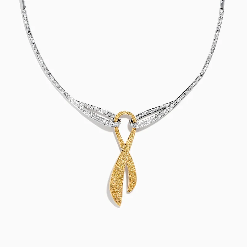 women birthstone necklaces -Canare 14K Two-Tone Gold Yellow Diamond Cancer Awareness Necklace