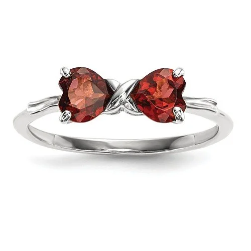 women cuff engagement rings -14KT WHITE GOLD 1.00 CTW HEART GARNET 2 STONE RING