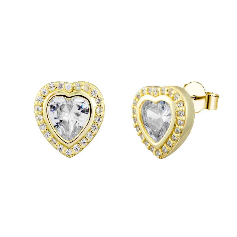 women statement pearl earrings -Elevated Halo Heart Crystal Pave Stud Earrings