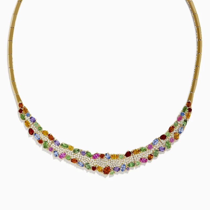 women sterling silver necklaces -Watercolors 14K Yellow Gold Multi Sapphire and Diamond Necklace