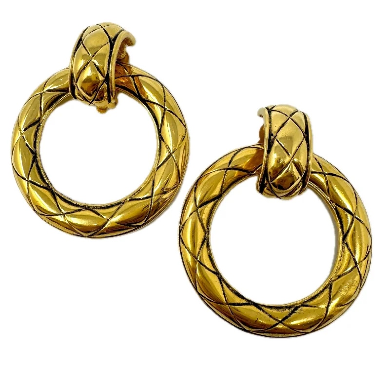 women gold stud earrings -Chanel Vintage Quilted Hoop Earrings