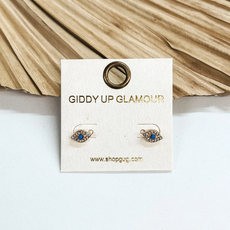 women diamond stud earrings -CZ Crystal Evil Eye Studs in Blue and Gold Tone