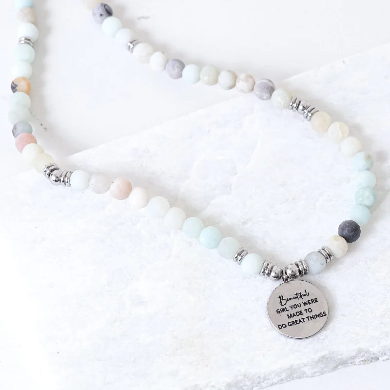 women flower pendant necklaces -AMAZONITE EARTHSTONE NECKLACE