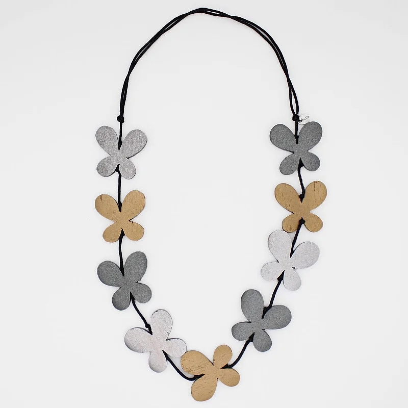 women simple pendant necklaces -Metallic Wood Monarch Necklace