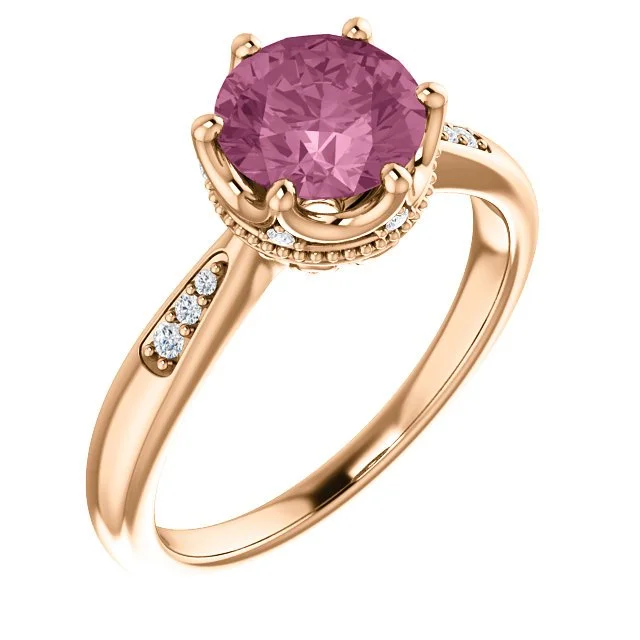 women customized engagement rings -14KT GOLD BABY PINK PASSION TOPAZ & .06 CTW DIAMOND ACCENT RING