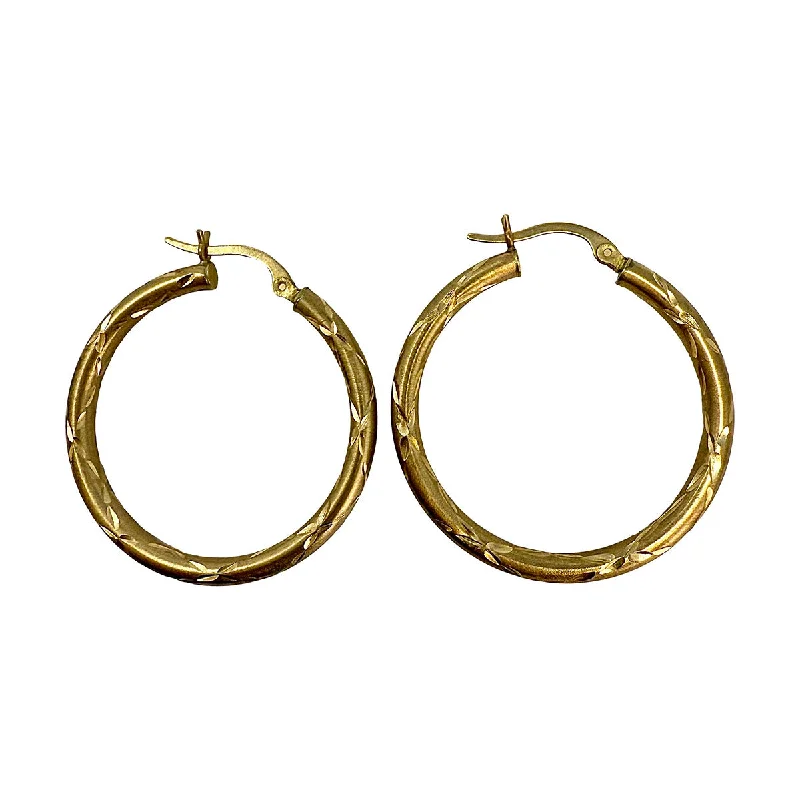 women statement earrings -14K Gold Etched Hoop Earrings