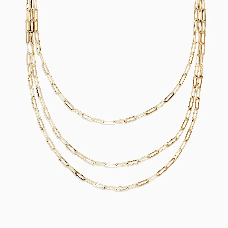 women gemstone and diamond necklaces -14K Yellow Gold 18" Layered Paperclip Chain Necklace